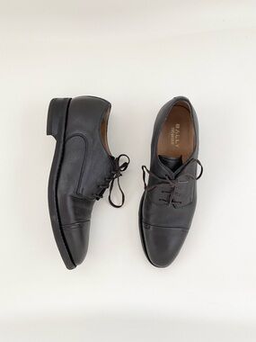 Bally Black Leather Cap-Toe Derby Shoes